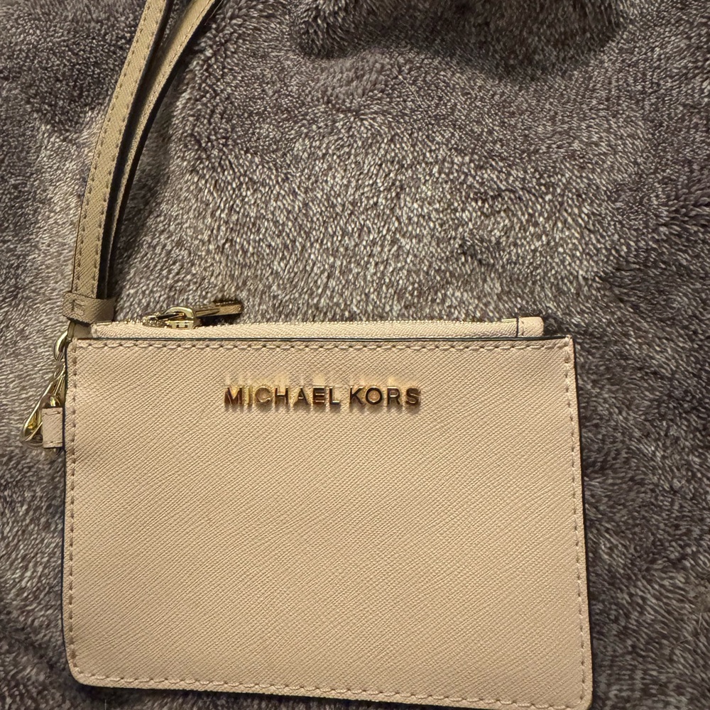 Michael Kors Tan Wristlet with Gold Accents